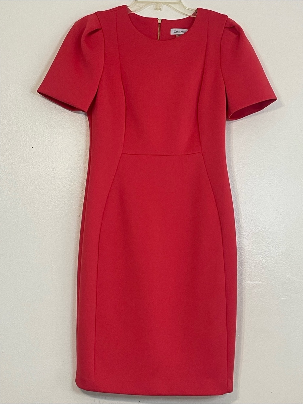 Calvin Klein Coral Pink Short Puff Sleeve Sheath Dress Size 10